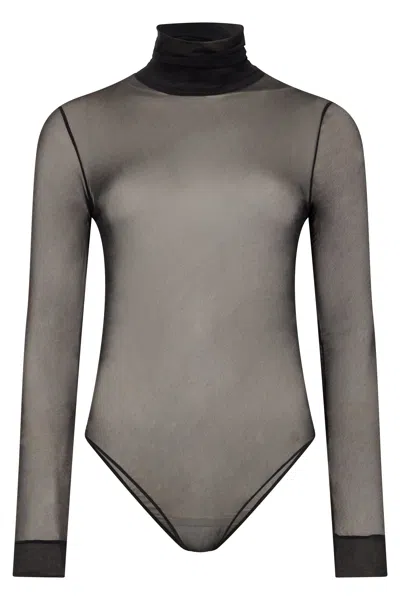 Maison Margiela Long Sleeve Semi-transparent Bodysuit In Black