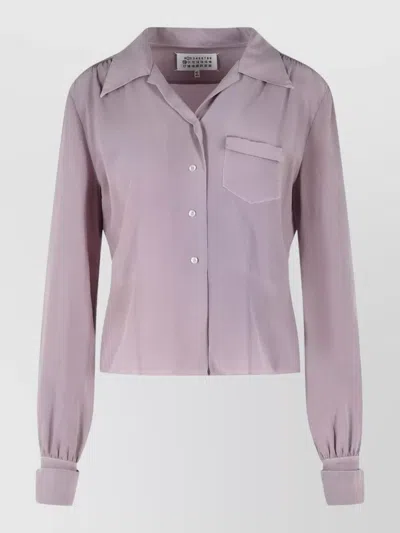 Maison Margiela Long Sleeve Silk Shirt Collared Pocket In Purple