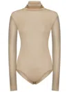 Maison Margiela Long-sleeved Bodysuit With Turtleneck And Stitch Detailing In Neutrals