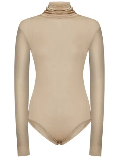 Maison Margiela Long-sleeved Bodysuit With Turtleneck And Stitch Detailing In Neutrals