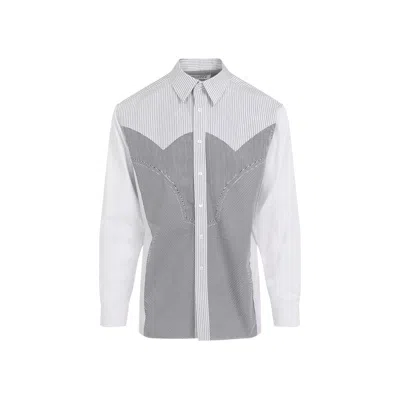 Maison Margiela Striped Western Yoke Long-sleeved Shirt In Grey