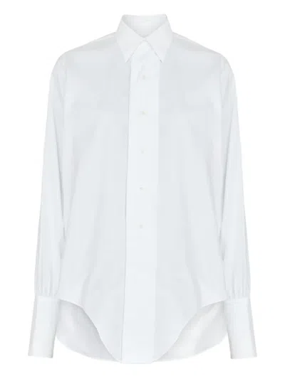 Maison Margiela Long-sleeved Curved-hem Shirt In White