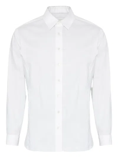 Maison Margiela Long-sleeved Frayed-hem Shirt In White