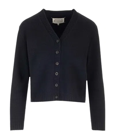 Maison Margiela Long-sleeved Knitted Cardigan In Blue