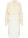 Maison Margiela White Midi Dress With Polo Collar And Gathered Waist In White