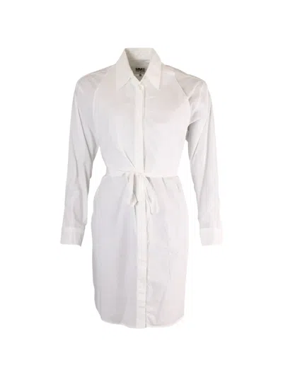 Pre-owned Maison Margiela Long-sleeved Midi Shirt Dress In White
