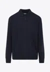 Maison Margiela Knitwear With Buttoned Collar And Elbow Patches In Blue