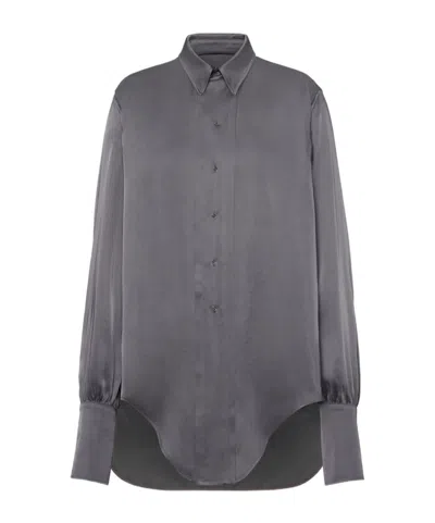 Maison Margiela Long-sleeved Satin Shirt In Gray