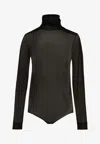 Maison Margiela Sheer Viscose Jersey T-neck Bodysuit In Black