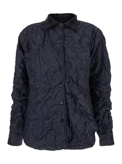 MAISON MARGIELA BLUE REVERSIBLE JACKET WITH CLASSIC COLLAR AND WRINKLED DESIGN IN WOOL WOMAN