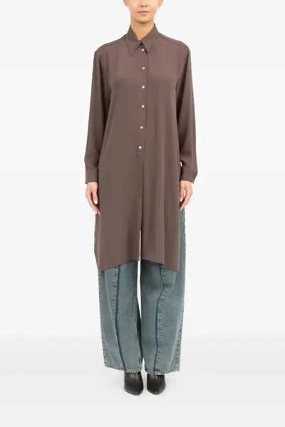 Maison Margiela Long Sleeved Tunic Shirt In Brown