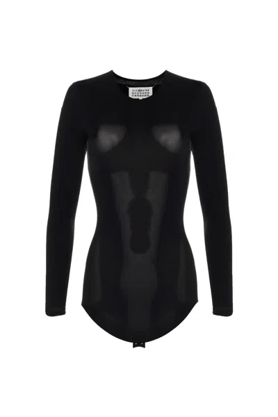 Maison Margiela Long Sleeves Crew Neck Bodysuit In Black