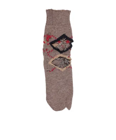 Maison Margiela Long Thin Embroidered Socks In Metallic