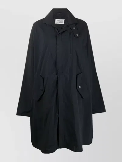 Maison Margiela Long Trench Coat Featuring Flap Pockets In Black