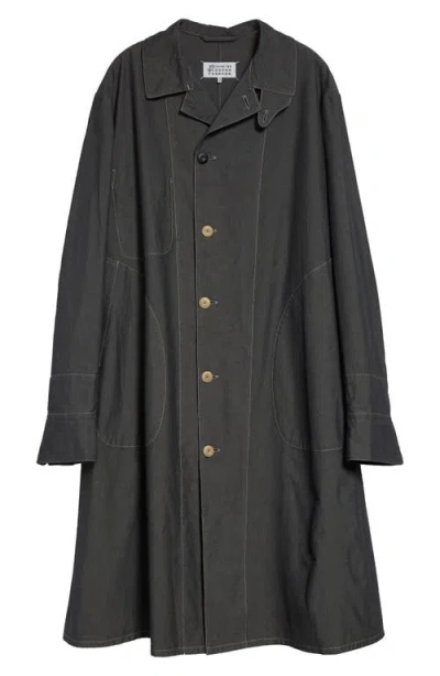 Maison Margiela Longline Cotton Coat In Grey Melange