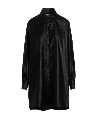 Maison Margiela Longline Faux-leather Shirt In Black