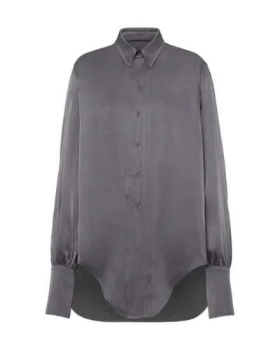 Maison Margiela Long-sleeved Shirt In Medium Fit In Gray