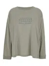 Maison Margiela Grey T-shirt With Crewneck And Long Sleeves And Printed Logo On The Front In Cotton Woman