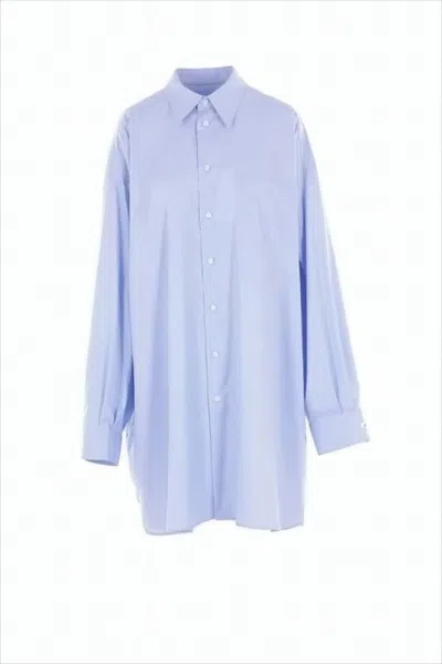 Maison Margiela Loose-fitting Cotton Shirt With Classic Collar In Blue