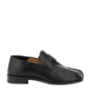 Maison Margiela Tabi County Split-toe Distressed Textured-leather Penny Loafers In Black