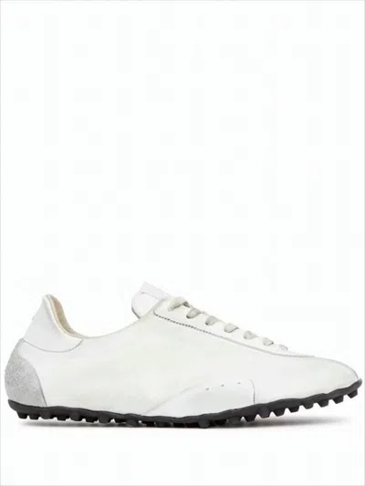 Maison Margiela Low-profile White Sneakers With Textured Sole And Suede Accents