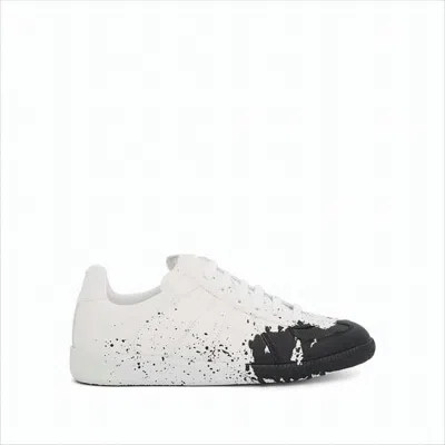 Maison Margiela Low-top Leather Sneakers With Paint Splatter Detailing In White