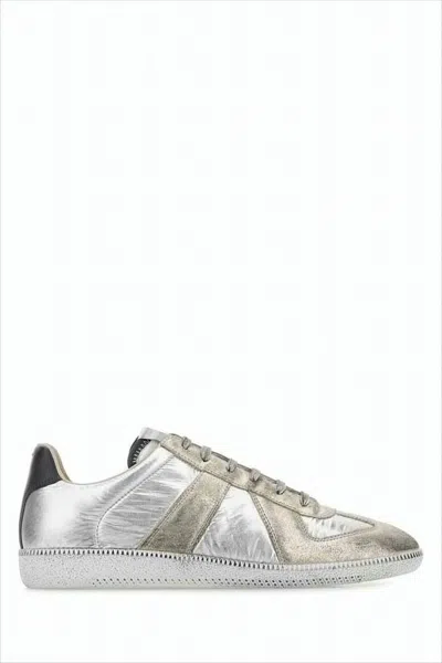 Maison Margiela Low-top Silver Sneakers With Distressed Panels In White
