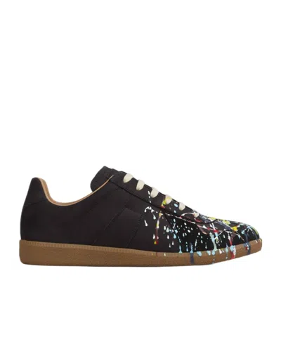 Maison Margiela Replica Paint Splatter Leather Sneakers Size 10 In Black