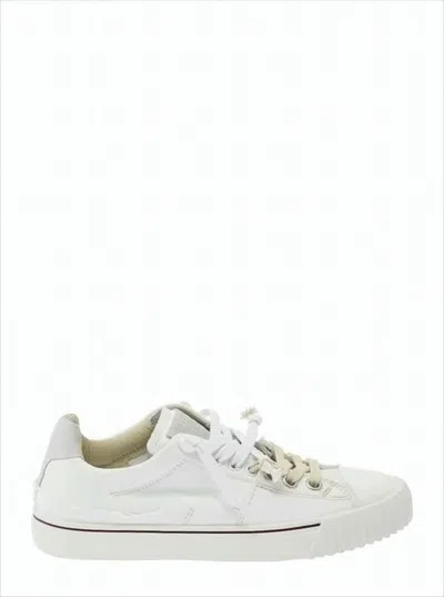 Maison Margiela Low-top Sneakers With Calfskin Leather And Canvas Combination In White
