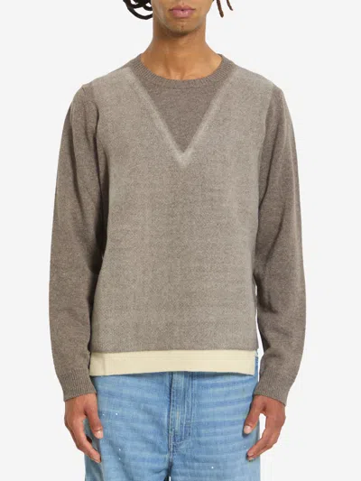 Maison Margiela Virgin Wool Crewneck Sweater In Fused Knit In Brown