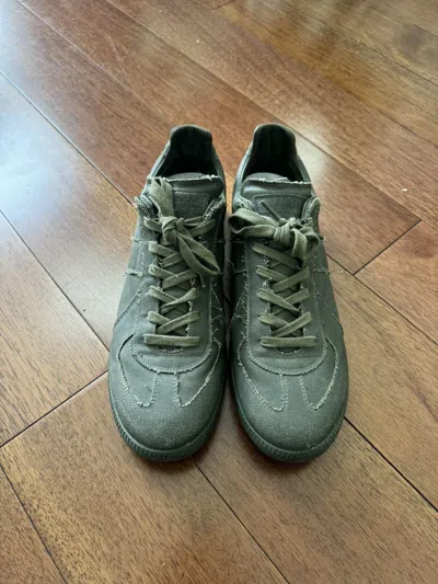 Pre-owned Maison Margiela Maison Margeila Replicas Distressed Coated Canvas Shoes In Miltary Green