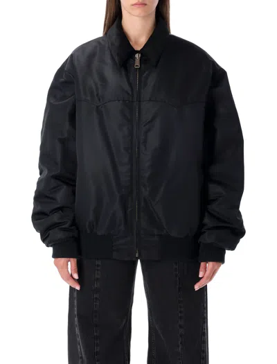 Maison Margiela Oversized Nylon Bomber Jacket With Velvet Collar In Black