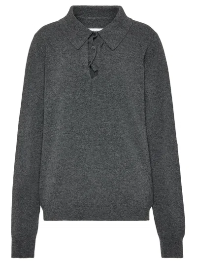 Maison Margiela Draped Collar Wool Polo Sweater Woman Grey In Gray
