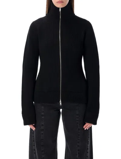 Maison Margiela Wool Ribbed Zip-up High-neck Cardigan In Black