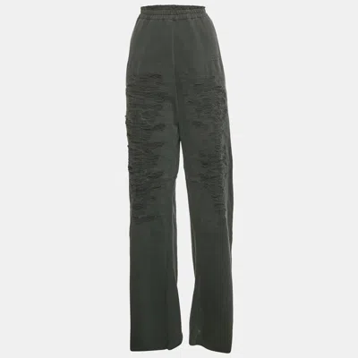 Maison Margiela Maison Martin Margiela Grey Cotton Distressed Raw Hem Track Pants In Green