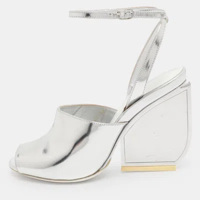 Maison Margiela Maison Martin Margiela Silver Patent Leather Mirror Heel Ankle Strap Sandals