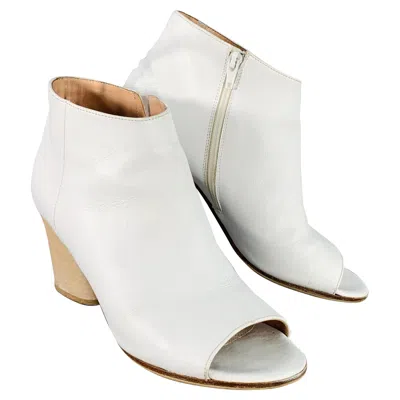 Pre-owned Maison Margiela Maison Martin Margiela Size 7 White Leather Peep Toe Boots