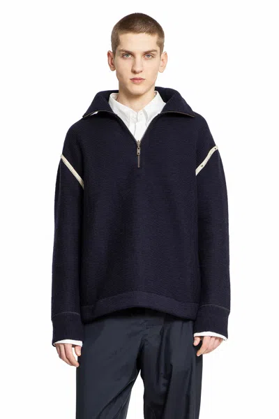 Maison Margiela Navy Elbow Patch Sweater In Blue