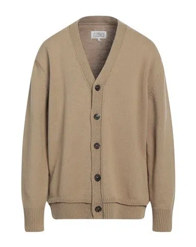 Maison Margiela Man Cardigan Sand Size L Wool, Linen, Cotton, Bovine Leather In Beige