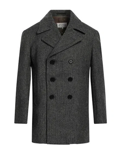 Maison Margiela Man Coat Black Size 36 Wool, Linen