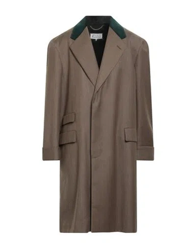 Maison Margiela Man Coat Khaki Size 36 Wool, Cotton In Beige