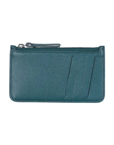 Maison Margiela Man Coin Purse Deep Teal Size - Bovine Leather, Brass, Zinc In Green