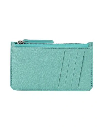 Maison Margiela Man Coin Purse Turquoise Size - Bovine Leather, Brass, Zinc In Blue