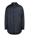 Maison Margiela Oversized Padded Striped Matte-satin Overshirt In Blue
