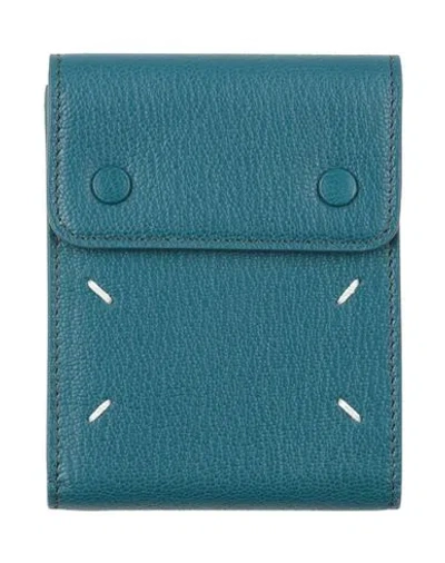 Maison Margiela Man Wallet Deep Teal Size - Goat Skin In Green