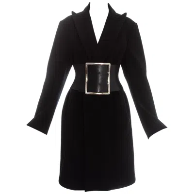 Pre-owned Maison Margiela Margiela Black Wool Oversized Coat With Leather Obi Belt, Fw 1996