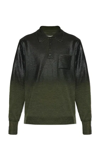 Maison Margiela Long Sleeve Pocket Polo Shirt In Green