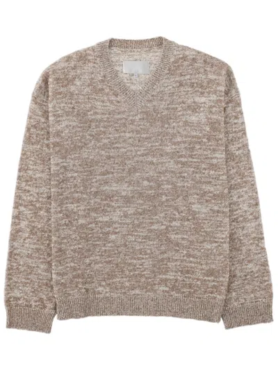 Maison Margiela Marled Knit Sweater With Subtle V-neckline And Ribbed Details In Brown