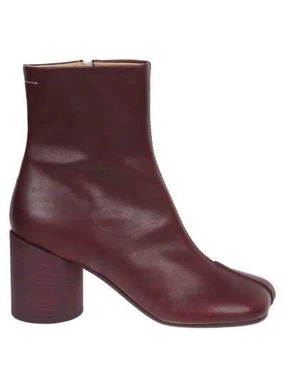 Maison Margiela Maroon Leather Ankle Boot In Brown