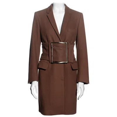 Pre-owned Maison Margiela Martin Margiela Brown Wool Coat With Matching Oversized Belt, Fw 1996